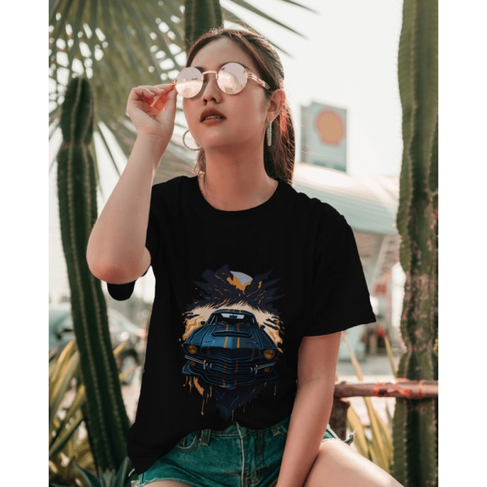Mustang Car | SABEZY ESSENTIALS Cotton Regular Women's T-Shirt | Black