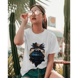 Mustang Car | SABEZY ESSENTIALS Cotton Regular Women's T-Shirt | White