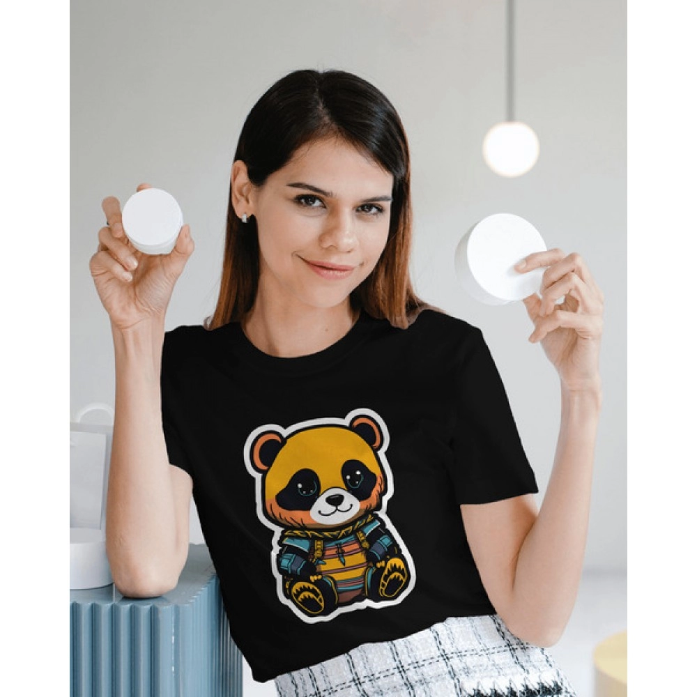 Panda | SABEZY ESSENTIALS Cotton Regular Women's T-Shirt | Black