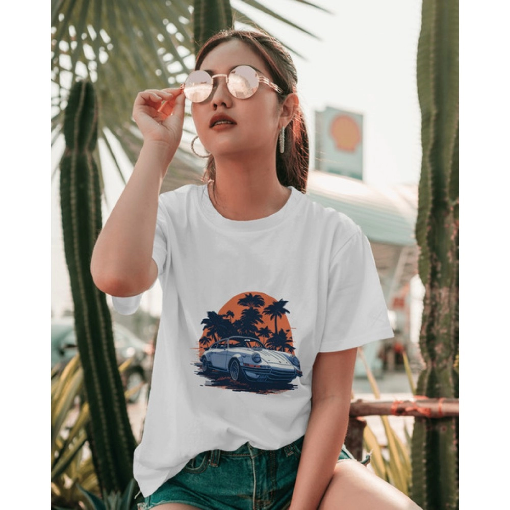 Porsche Car | SABEZY ESSENTIALS Cotton Regular Women's T-Shirt | White