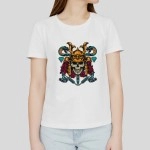 Samurai Skull | Printed Half Sleeves Women's White T-shirt