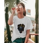 Skull Fire | SABEZY ESSENTIALS Cotton Regular Women's T-Shirt | White