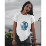 Spaceman In Space | SABEZY ESSENTIALS Cotton Regular Women's T-Shirt | White