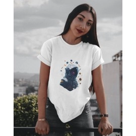 Spaceman And Planet | SABEZY ESSENTIALS Cotton Regular Women's T-Shirt | White