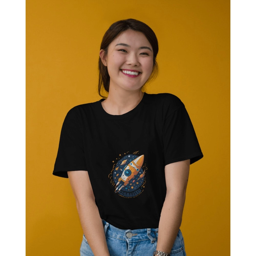 Spaceship | SABEZY ESSENTIALS Cotton Regular Women's T-Shirt | Black