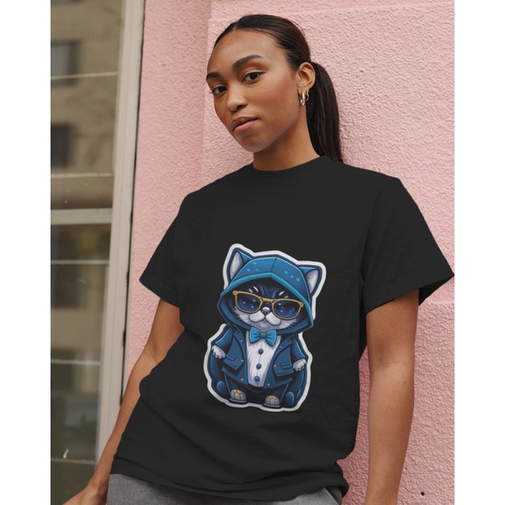 Suite Cat | SABEZY ESSENTIALS Cotton Regular Women's T-Shirt | Black