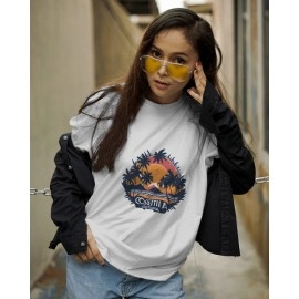 Sunset Beach | SABEZY ESSENTIALS Cotton Regular Women's T-Shirt | White
