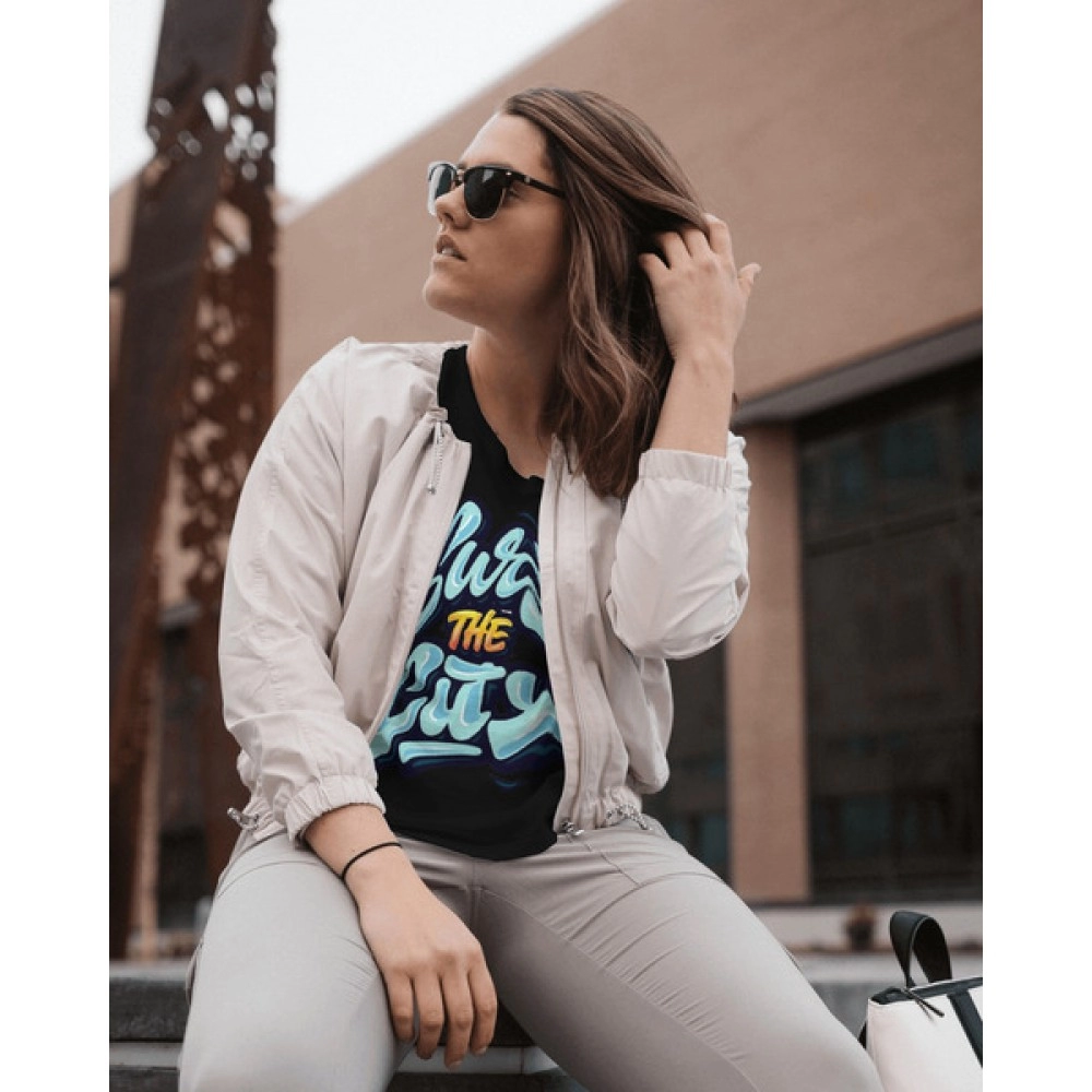 Surf The City | SABEZY ESSENTIALS Cotton Regular Women's T-Shirt | Black