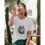 Tiny Owl | SABEZY ESSENTIALS Cotton Regular Women's T-Shirt | White