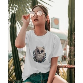 Tiny Owl | SABEZY ESSENTIALS Cotton Regular Women's T-Shirt | White