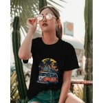 Travel in Summer | SABEZY ESSENTIALS Cotton Regular Women's T-Shirt | Black