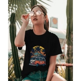 Travel in Summer | SABEZY ESSENTIALS Cotton Regular Women's T-Shirt | Black