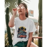 Travel in Summer | SABEZY ESSENTIALS Cotton Regular Women's T-Shirt | White