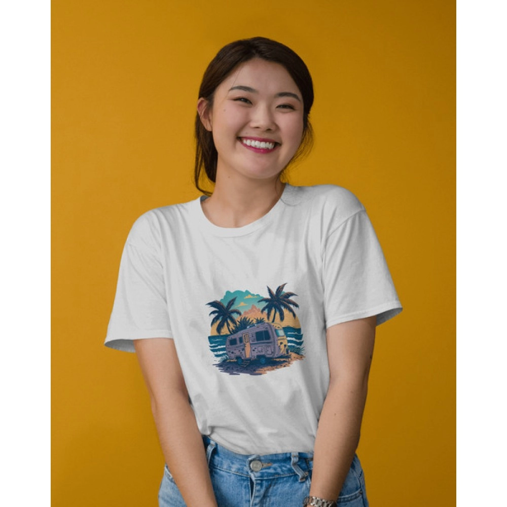 Travel With Nature | SABEZY ESSENTIALS Cotton Regular Women's T-Shirt | White