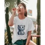 White Tiger | SABEZY ESSENTIALS Cotton Regular Women's T-Shirt | White