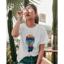 Wild Deer | SABEZY ESSENTIALS Cotton Regular Women's T-Shirt | White