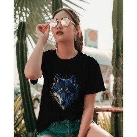 Wild Wolf | SABEZY ESSENTIALS Cotton Regular Women's T-Shirt | Black