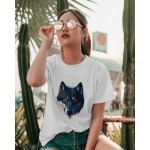 Wild Wolf | SABEZY ESSENTIALS Cotton Regular Women's T-Shirt | White