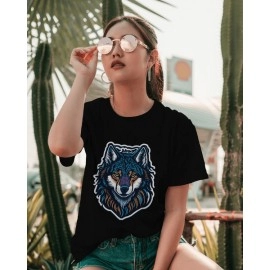 Wolf | SABEZY ESSENTIALS Cotton Regular Women's T-Shirt | Black