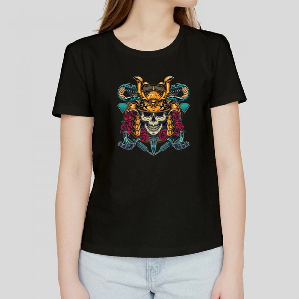 Samurai Skull | Women's Cotton Black Evil T-shirt