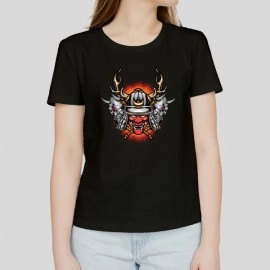 Samurai Skull | Women's Graphic Printed Black Tshirt