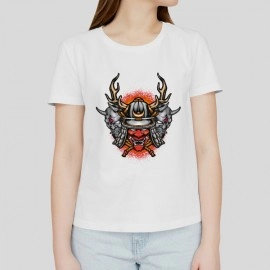 Samurai Skull | Women's Graphic Printed White Tshirt