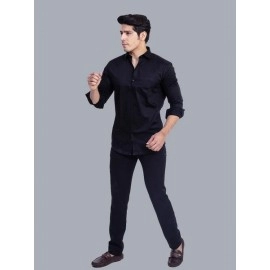 Men Solid Giza Cotton Formal Shirt | Black