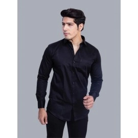 Men Solid Giza Cotton Formal Shirt | Black