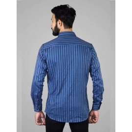 Men Twill Stripes Classic Fit Cotton Shirt | Blue