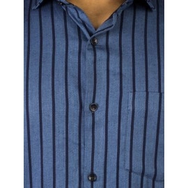 Men Twill Stripes Classic Fit Cotton Shirt | Blue