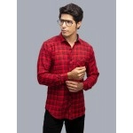 Men Checked Spread Collar Casual Cotton Shirt | Red
