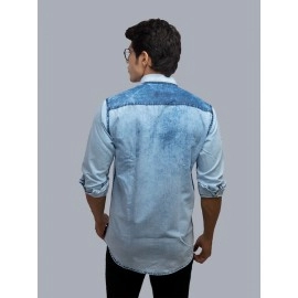 Men Denim Solid Casual Shirt | Light Blue