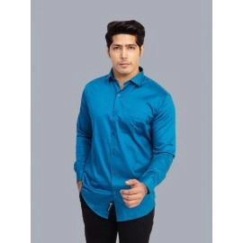 Men Solid Giza Cotton Formal Shirt | Cerulean Blue 