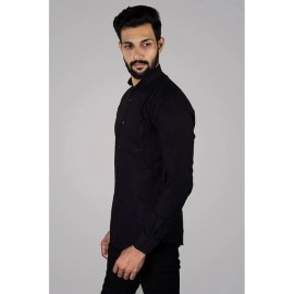Men Solid Linen Formal Men Shirt | Black