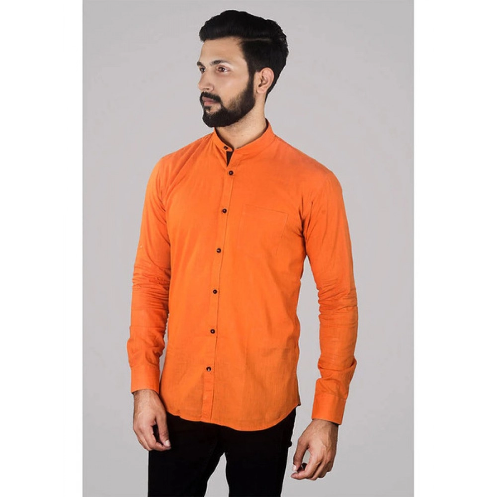 Men Solid Linen Formal Shirt | Orange