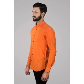 Men Solid Linen Formal Shirt | Orange