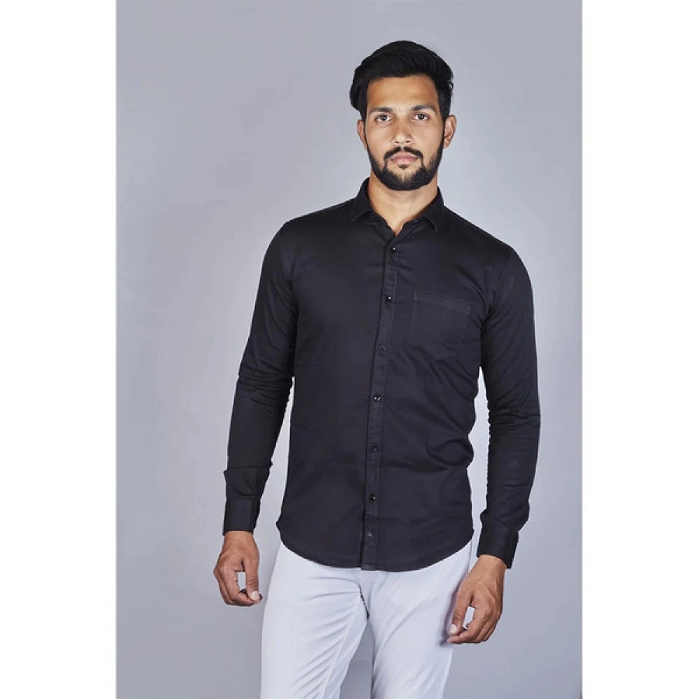 Men Solid Satin Formal Shirt | Black
