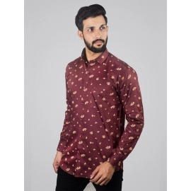 Floral Printed Spread Collar Cotton Men Shirt | Brown