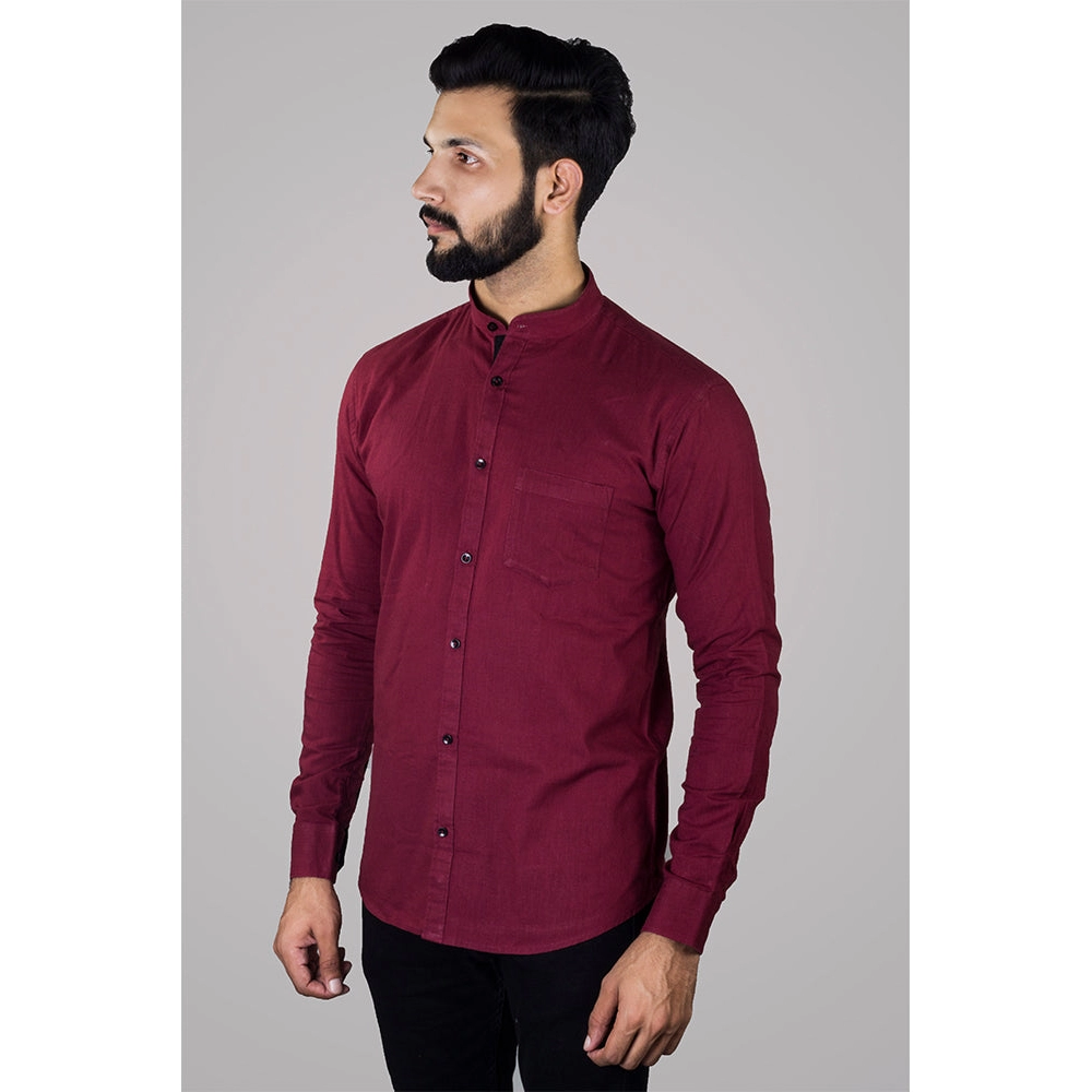 Men Solid Linen Formal Shirt | Maroon