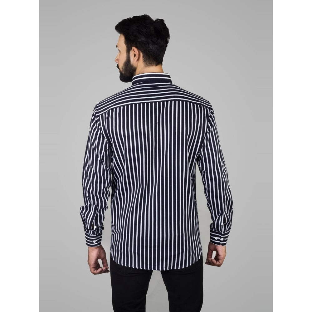 Men Awning Stripes Corduroy Cotton Shirt | Blue