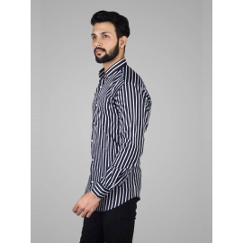 Men Awning Stripes Corduroy Cotton Shirt | Blue