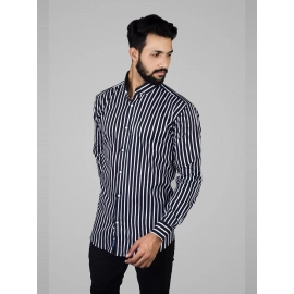 Men Awning Stripes Corduroy Cotton Shirt | Blue