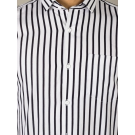 Men Awning Stripes Corduroy Cotton Shirt | White