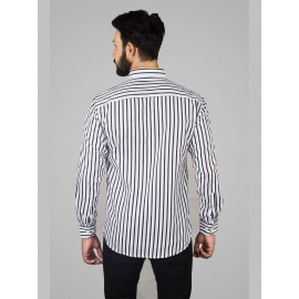 Men Awning Stripes Corduroy Cotton Shirt | White