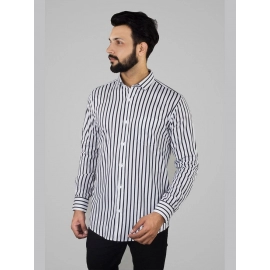 Men Awning Stripes Corduroy Cotton Shirt | White
