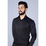 Men Pinstripe Self Design Cotton Casual Shirt | Black 