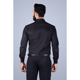 Men Pinstripe Self Design Cotton Casual Shirt | Black 