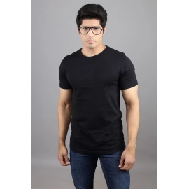 Men Solid Round Neck Pure Cotton T-shirt | Black