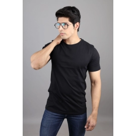 Men Solid Round Neck Pure Cotton T-shirt | Black