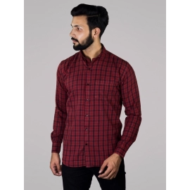 Men Checked Button Down Collar Cotton Shirt | Maroon